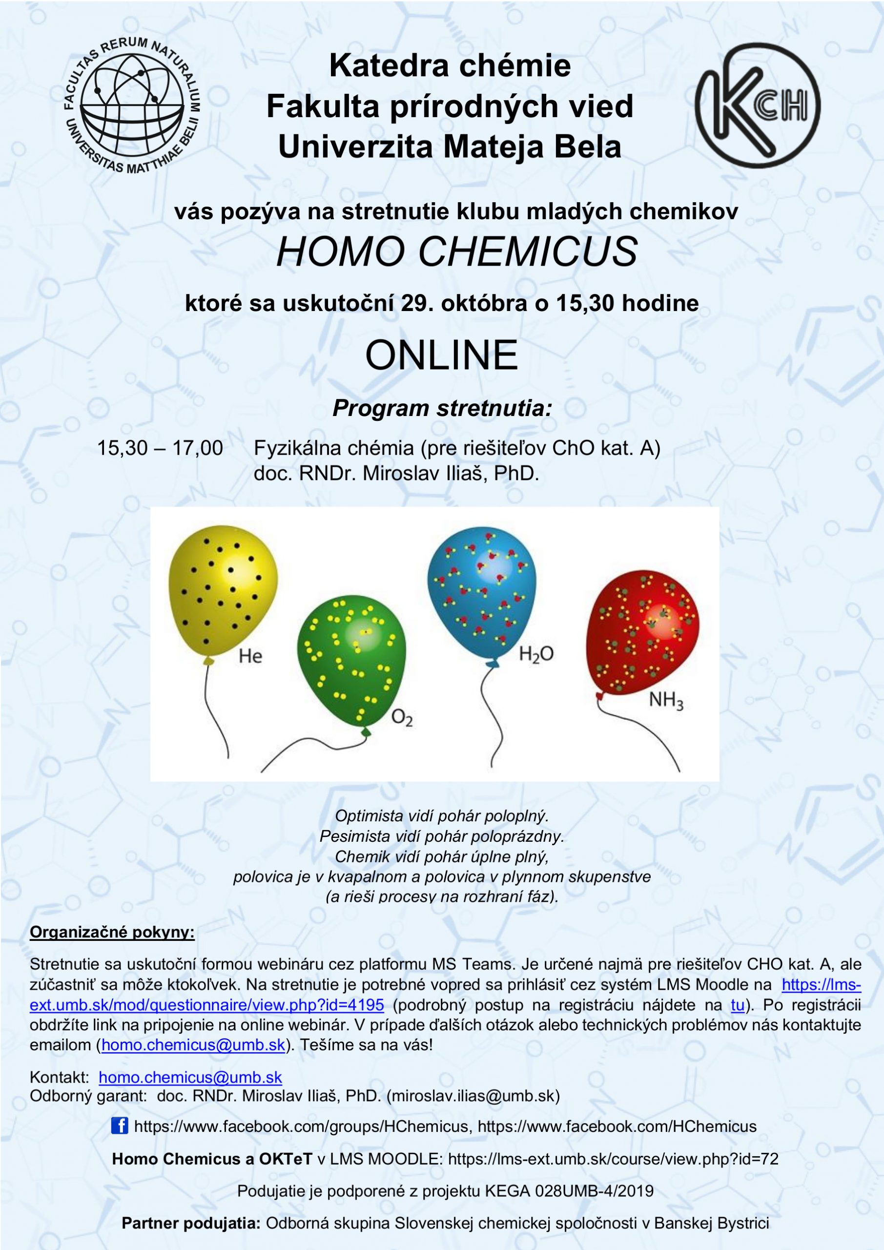 Pozvánka na online Seminár Homo Chemicus 29. 10. 2020